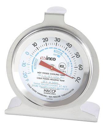 Winco 2" Dial Freezer/Refrig Thermometer-1 Each