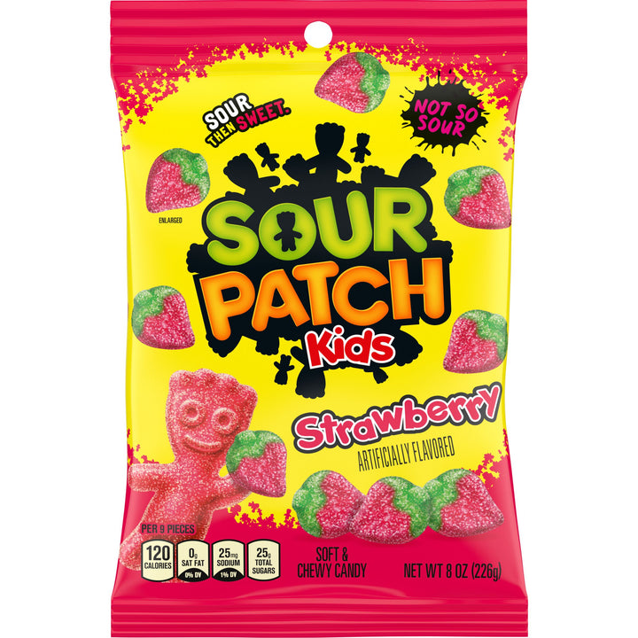 Sour Patch Strawberry Gummy Candy Peg Bag-8 oz.-12/Case