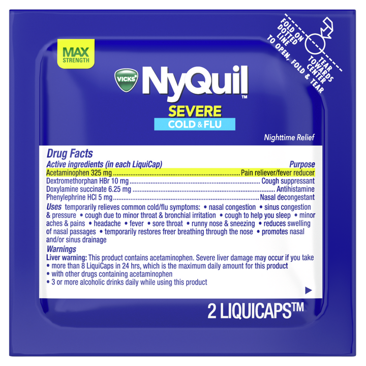 Vicks Nyquil Severe Multi Symptom Box-2 Count-32/Box-12/Case