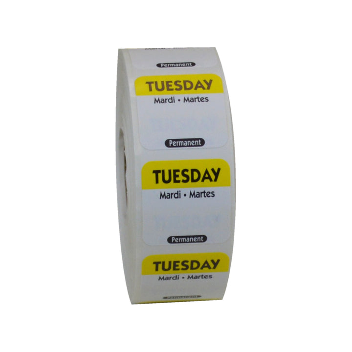 National Checking 1 Inch X 1 Inch Trilingual Yellow Tuesday Permanent Label-1000 Each