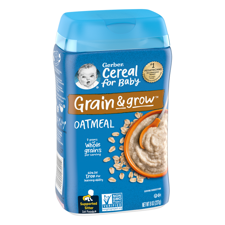 Gerber Grain & Grow Non-Gmo Whole Grain Oatmeal Cereal Baby Food Carton With Iron-8 oz.-3/Box-2/Case