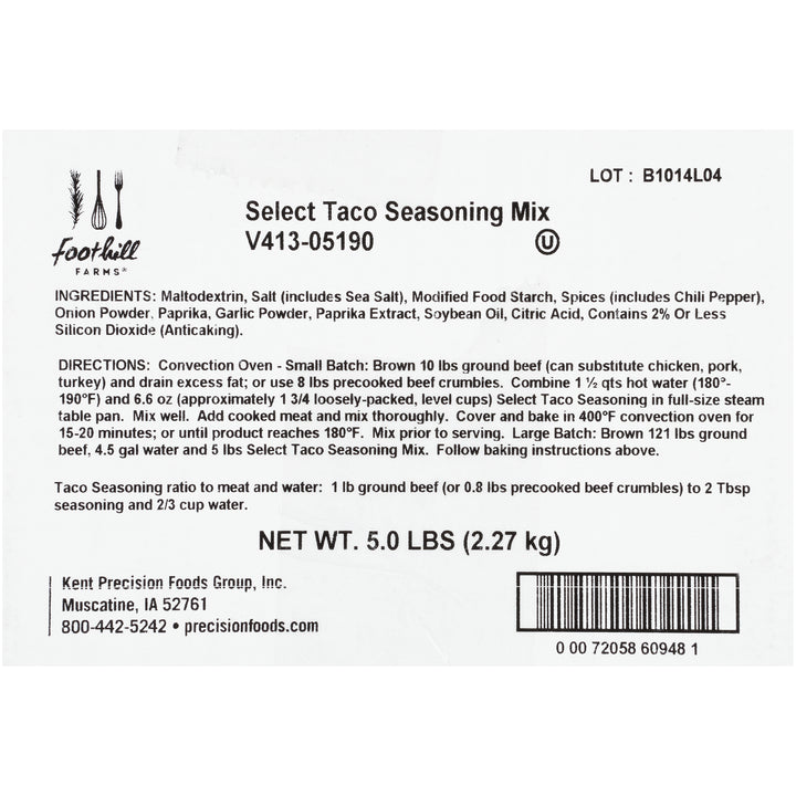 Foothill Farms Select Taco Seasoning-6 lb.-1/Case