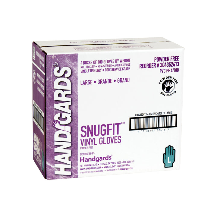 Handgards Snugfit Powder Free Large Vinyl Glove-100 Each-100/Box-4/Case