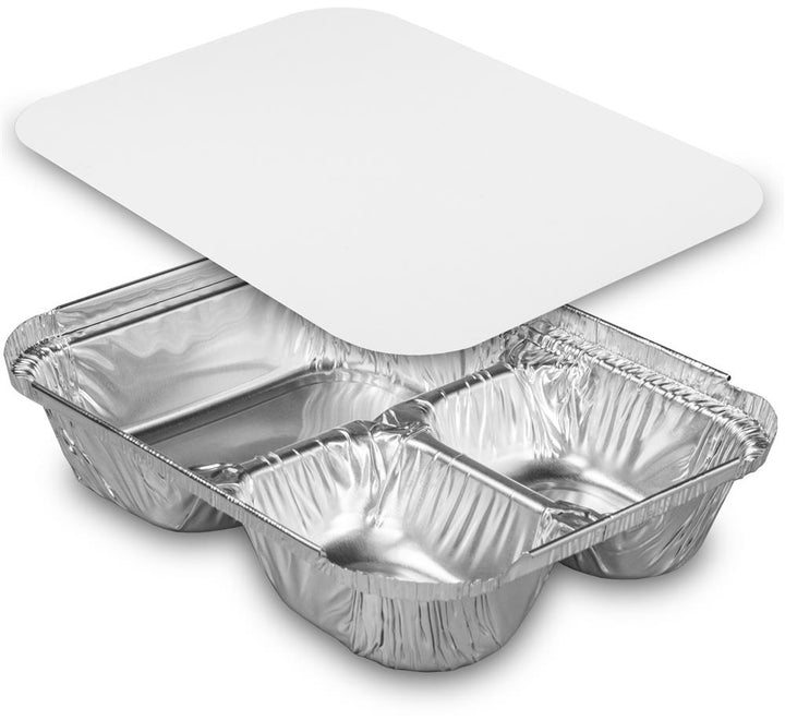Handi-Foil 3 Compartment Aluminum Tray With Foil Board Lid Combo-250 Each-1/Case
