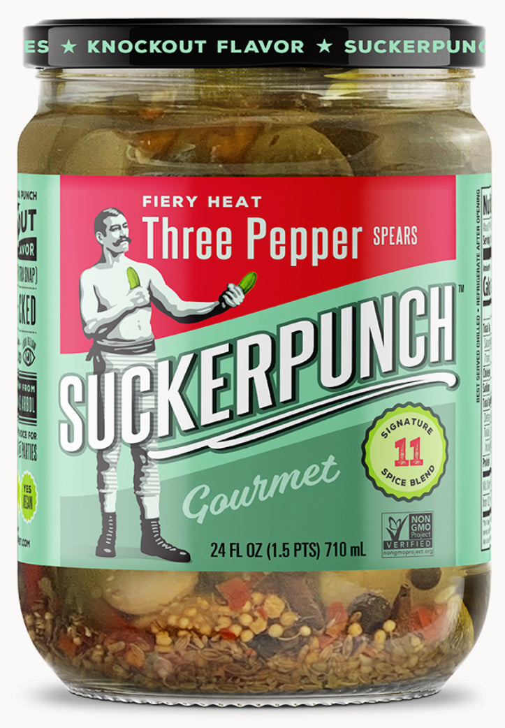 Suckerpunch Gourmet 3 Pepper Fire Pickle Spear Jar-24 fl oz.-6/Case