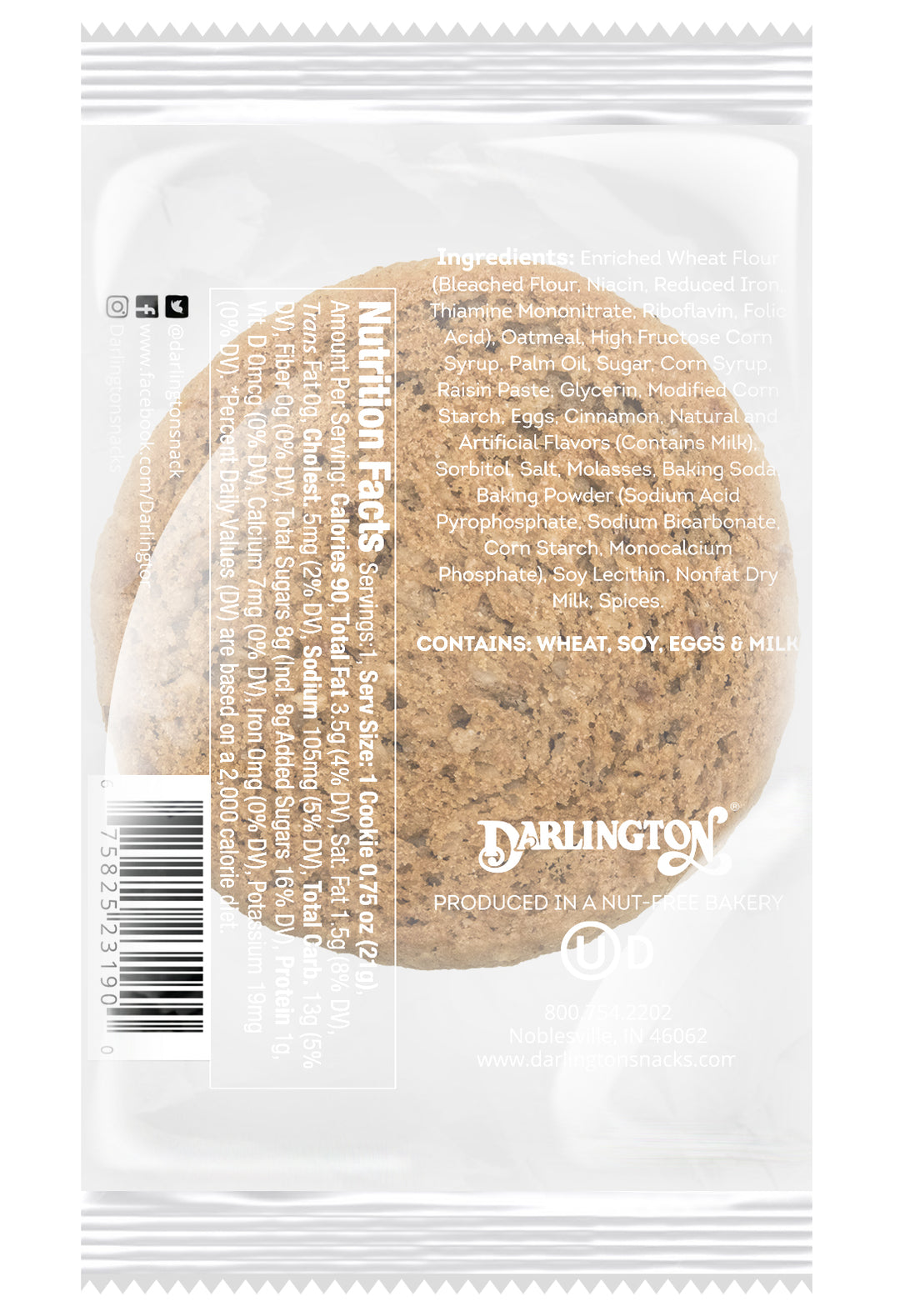 Darlington Individually Wrapped Oatmeal Cookie-1 Count-216/Case
