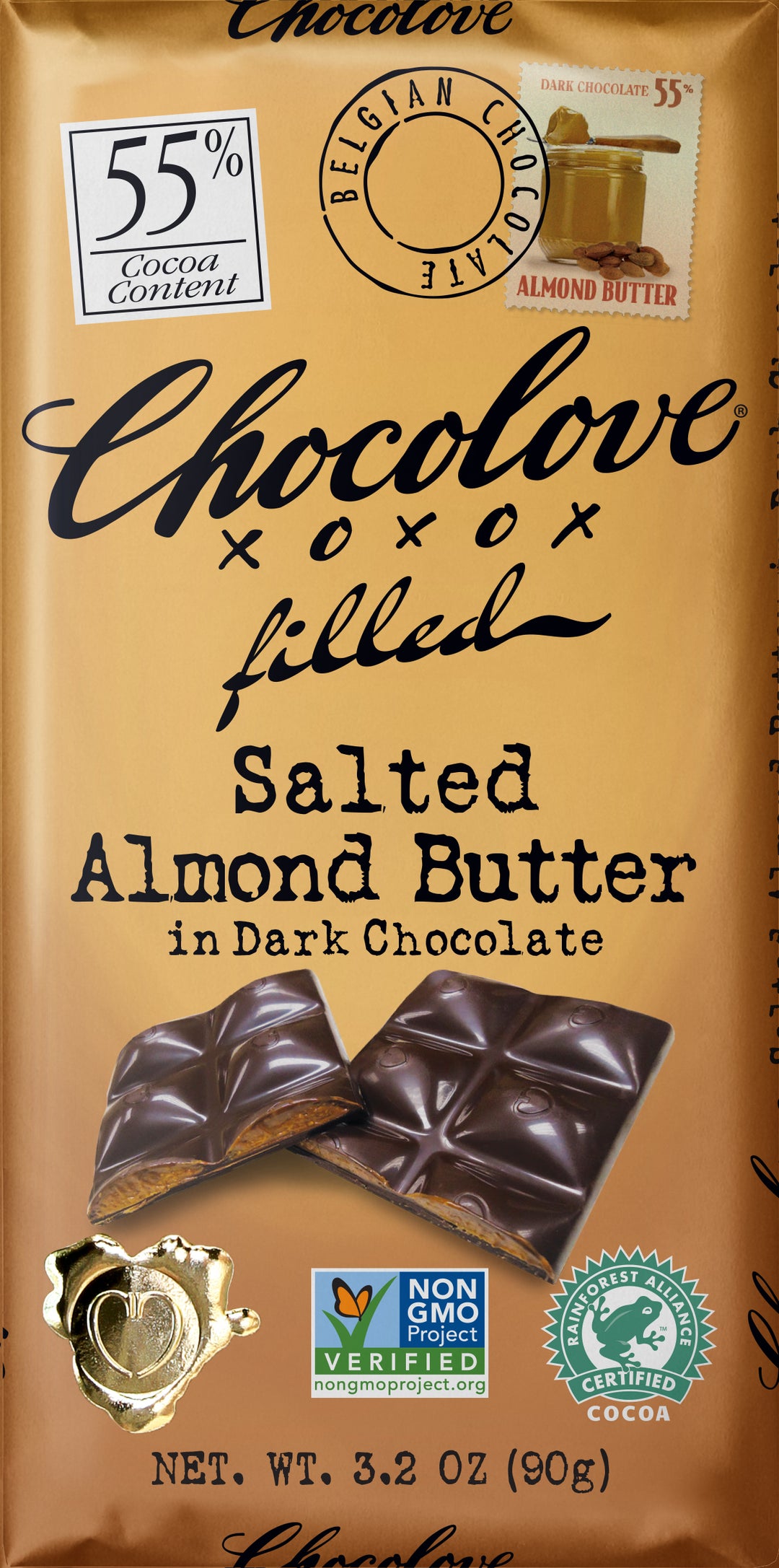 Chocolove Almond Butter In Dark Chocolate-3.2 oz.-10/Box-12/Case
