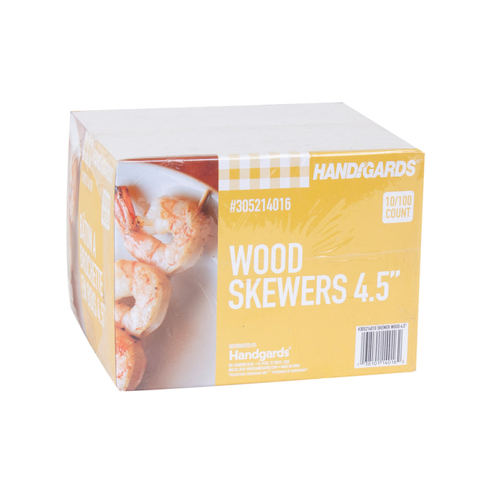 Handgards 4.5 Inch Wood Skewer-100/Bag-100 Each-10/Box-10/Case