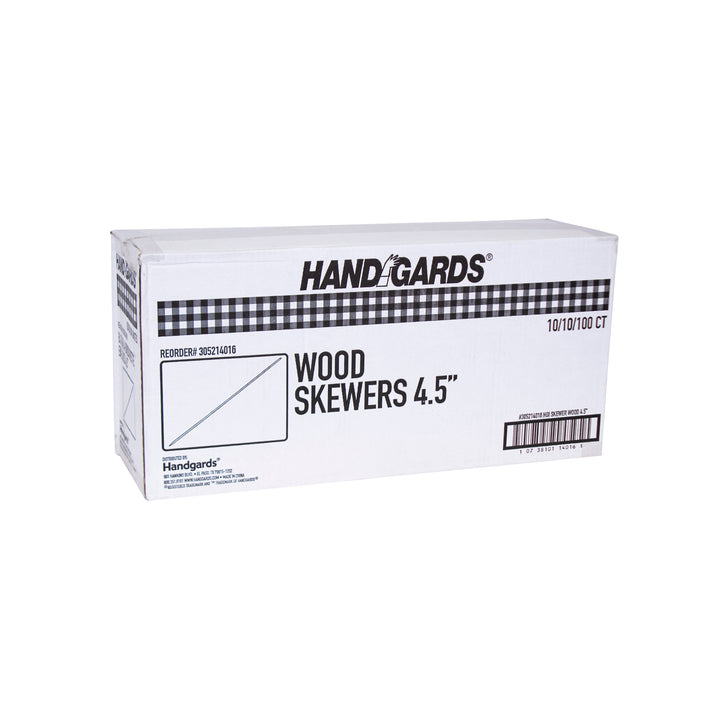 Handgards 4.5 Inch Wood Skewer-100/Bag-100 Each-10/Box-10/Case