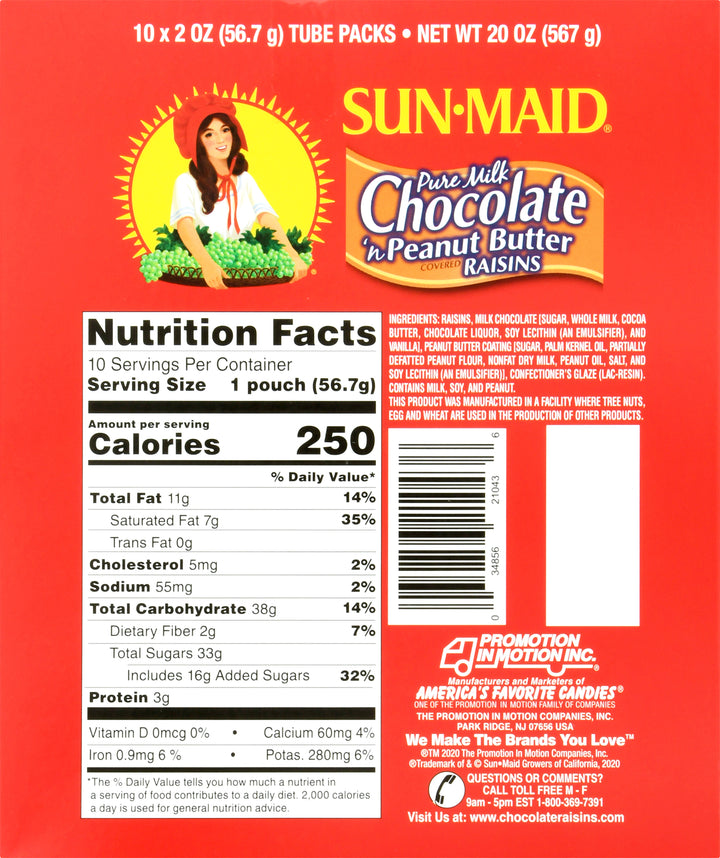 Sunmaid Peanut Butter & Milk Chocolate Raisins-2 oz.-10/Box-4/Case
