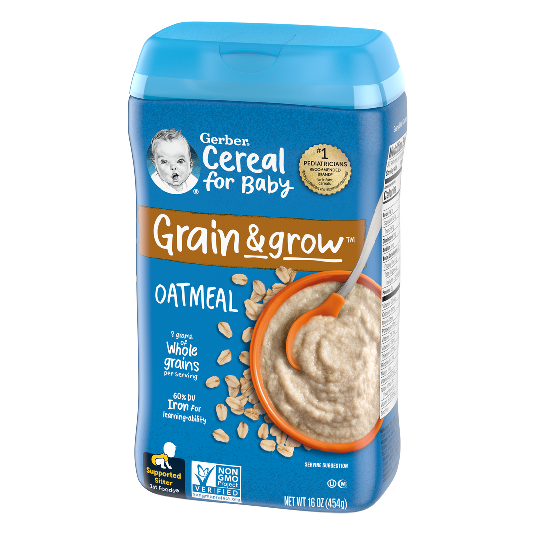 Gerber Grain & Grow Non-Gmo Whole Grain Oatmeal Cereal Baby Food Carton With Iron-16 oz.-3/Box-2/Case