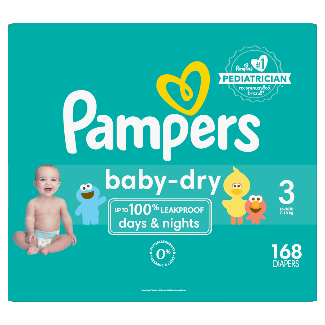 Pampers Baby Diaper Dry Size 3 Enormous 1/168 Cnt.