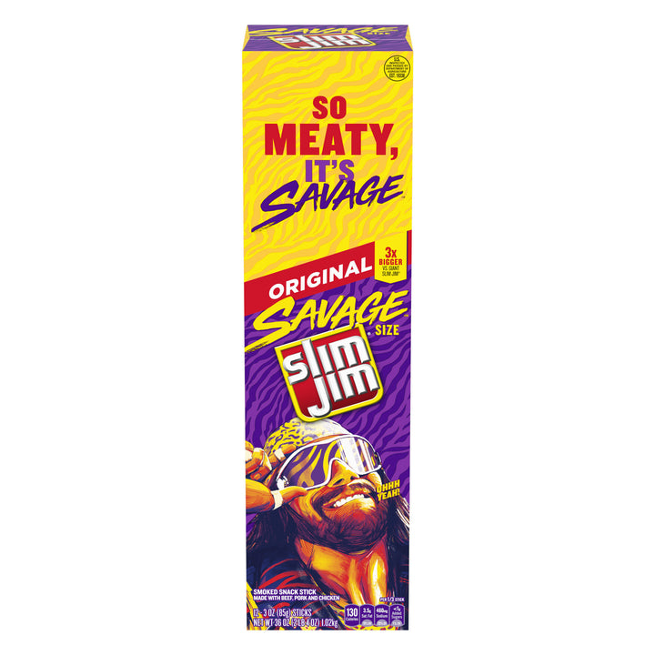 Slim Jim Meat Sticks Savage Original-3 oz.-12/Box-6/Case