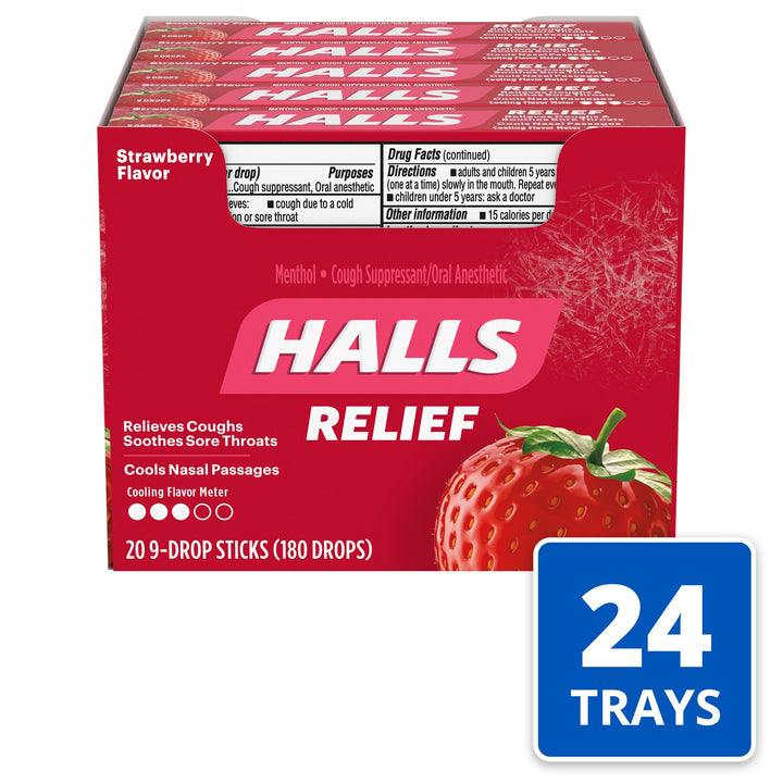 Halls Strawberry Cough Drops-1.16 oz.-20/Box-24/Case