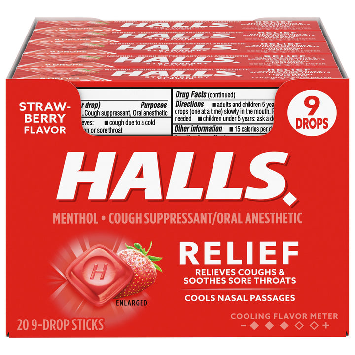 Halls Strawberry Cough Drops-1.16 oz.-20/Box-24/Case