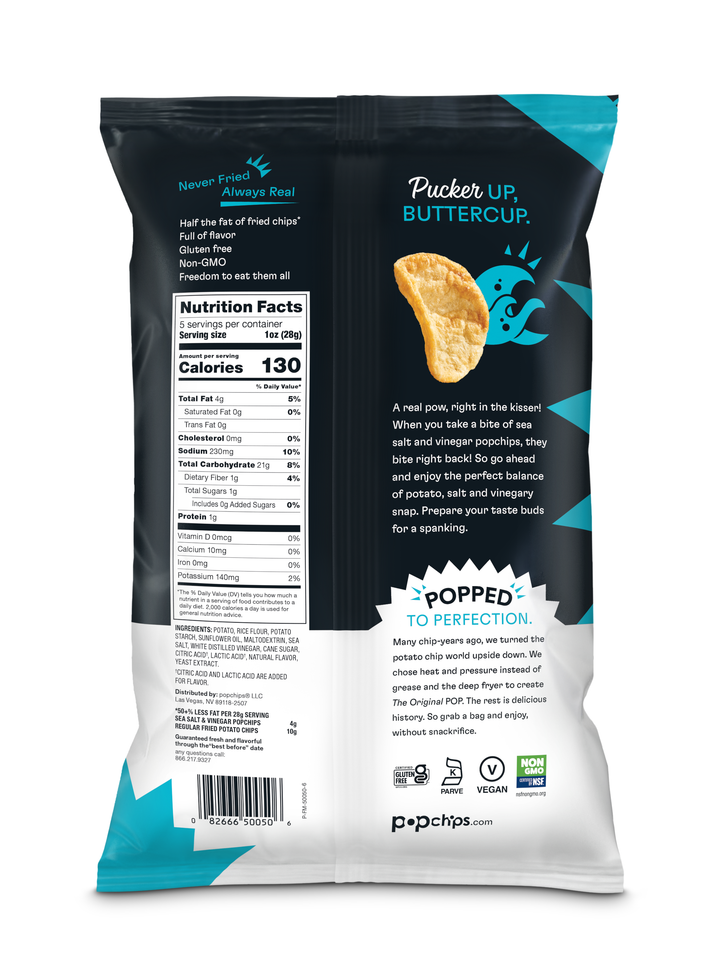 Popchips Sea Salt & Vinegar Popped Potato Chips-5 oz.-12/Case