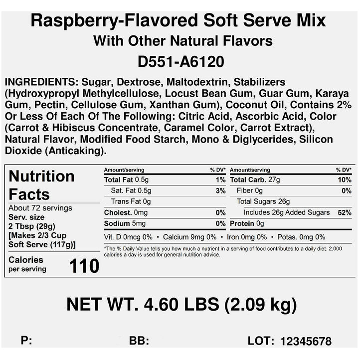 Dole Lactose Free Raspberry Soft Serve Mix-4.6 lb.-4/Case
