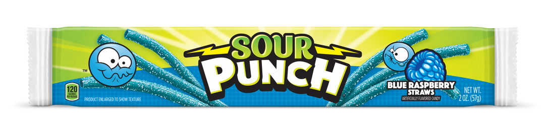 Sour Punch Blue Raspberry Straws-2 oz.-24/Box-12/Case