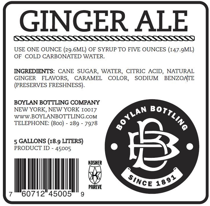 Boylan Bottling Bag-In-Box Ginger Ale Soda-5 Gallon-1/Case