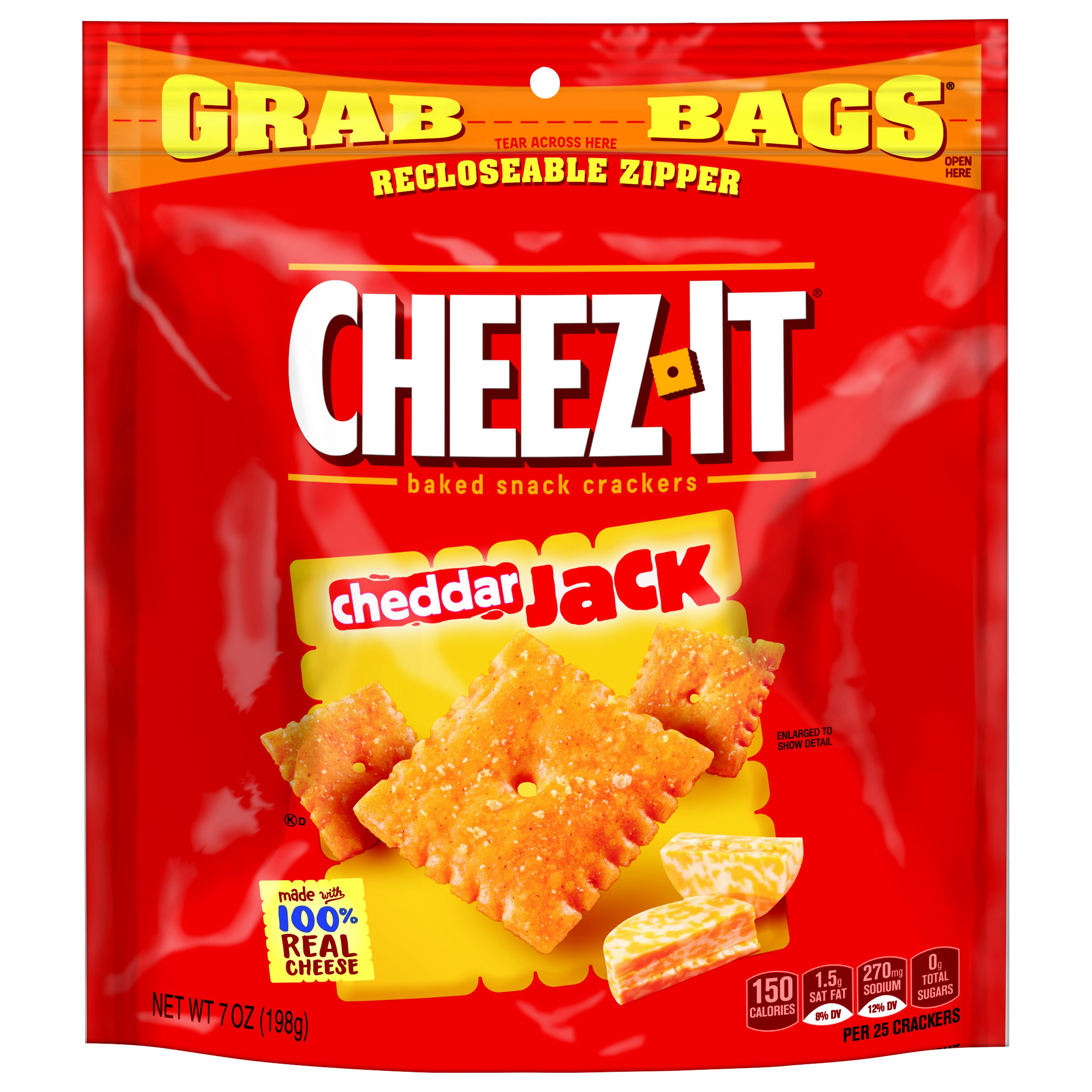 Cheez-It Grab Bag Reclosable Cheddar Jack Crackers-7 oz.-6/Case