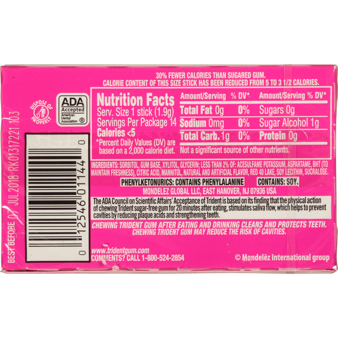Trident Sugar Free Bubble Gum-14 Count-12/Box-12/Case