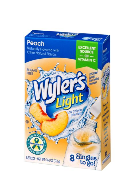 Wylers Light Peach Drink Mix Singles To Go-8 Count-12/Case