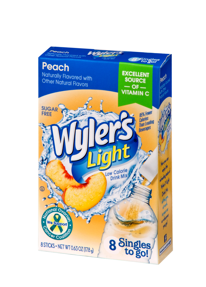 Wylers Light Peach Drink Mix Singles To Go-8 Count-12/Case