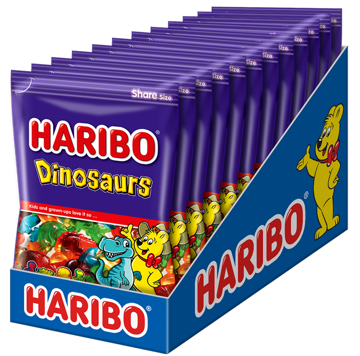 Haribo Dinosaur Gummy Candy Peg Bag-8 oz.-10/Case