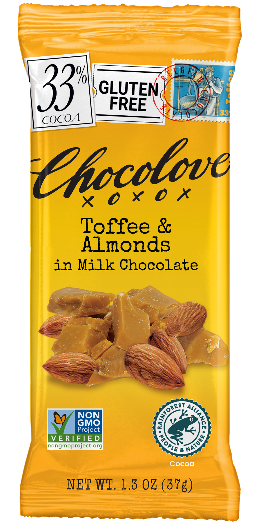 Chocolove Toffee & Almonds In Milk Chocolate-1.3 oz.-12/Box-12/Case