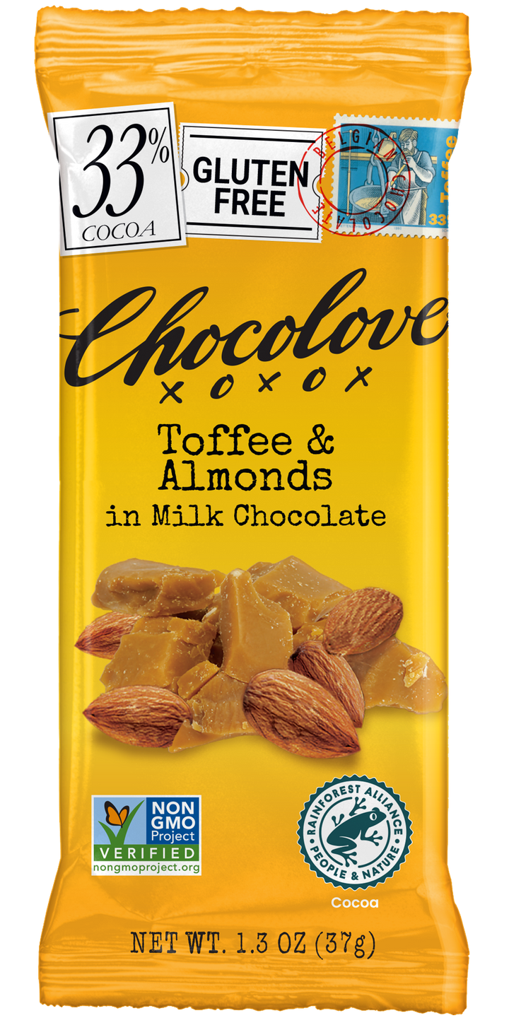 Chocolove Toffee & Almonds In Milk Chocolate-1.3 oz.-12/Box-12/Case