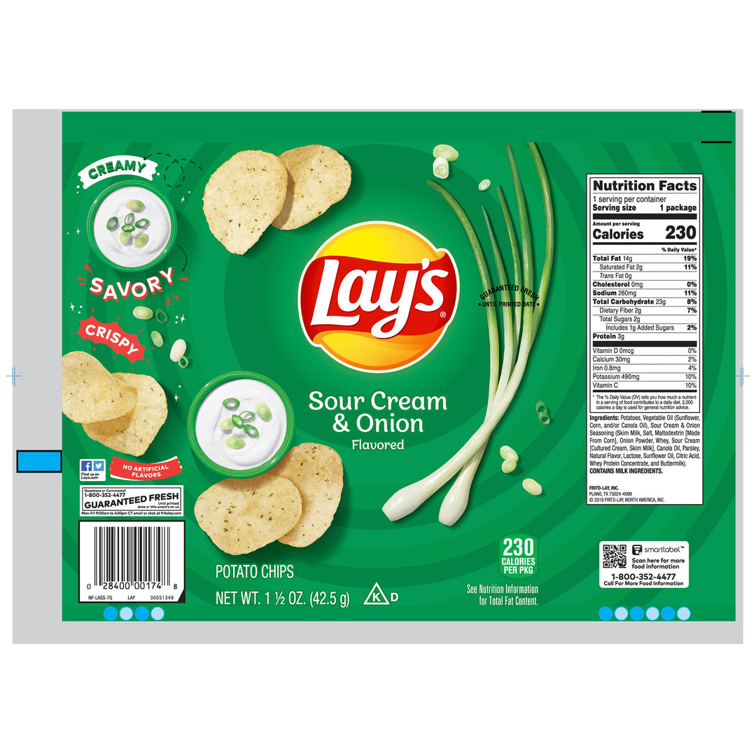 Lay's Sour Cream & Onion Potato Chips-1.5 oz.-64/Case