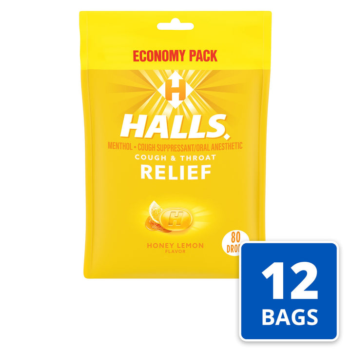 Halls Menthol Lyptus Honey Lemon Cough Drops-80 Count-12/Case