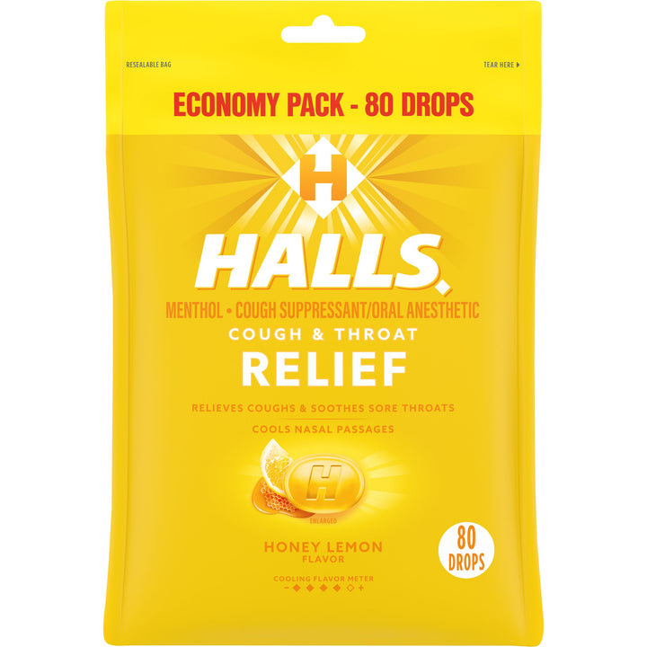 Halls Menthol Lyptus Honey Lemon Cough Drops-80 Count-12/Case