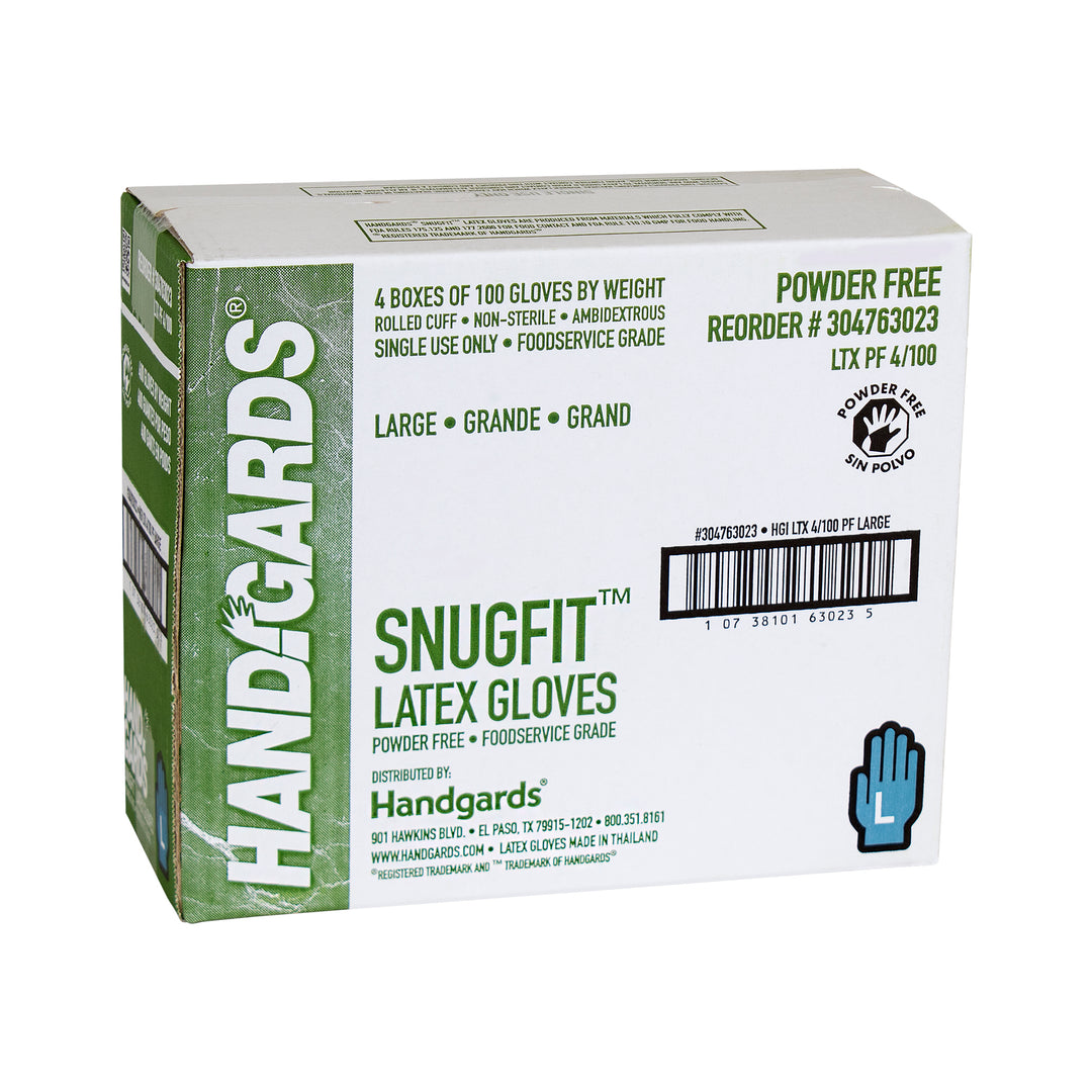 Handgards Snugfit Powder Free Large Latex Glove-100 Each-100/Box-4/Case