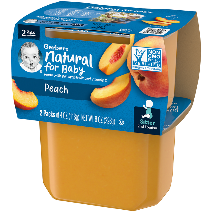 Gerber 2Nd Foods Non-Gmo Peach Puree Baby Food Tub-2X 4 Oz Tubs-8 oz.-8/Case