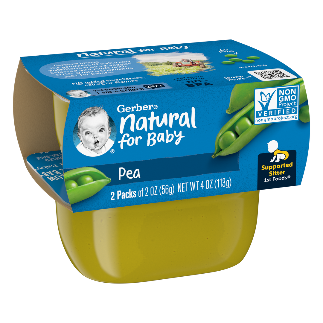 Gerber 1St Foods Natural For Baby Non-Gmo Pea Puree Baby Food Tub-2X 2 Oz Tubs-4 oz.-4/Box-2/Case