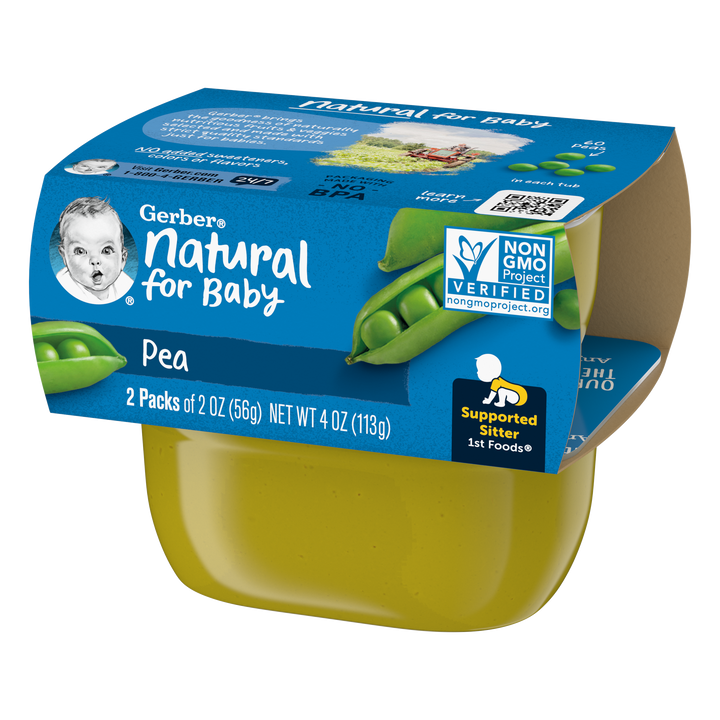 Gerber 1St Foods Natural For Baby Non-Gmo Pea Puree Baby Food Tub-2X 2 Oz Tubs-4 oz.-4/Box-2/Case