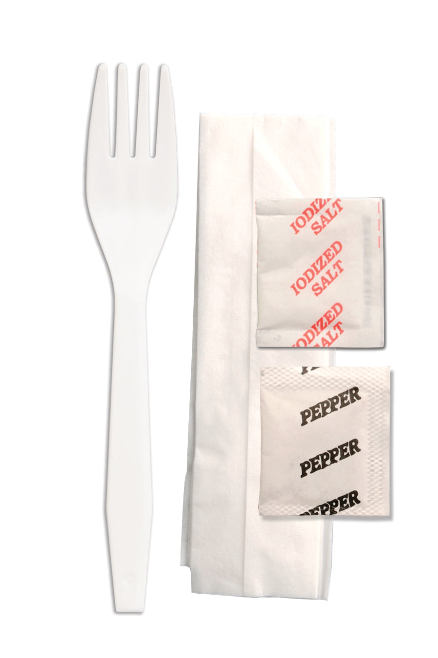 D&W Fine Pack Senate Fork; Salt; Pepper; And 1 Ply Napkin Individually Wrapped White Cutlery Kit 500/Case