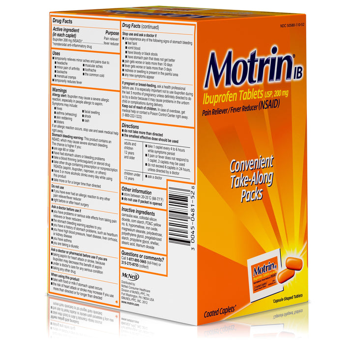Motrin Ibuprofen Tablets-100 Count-12/Case