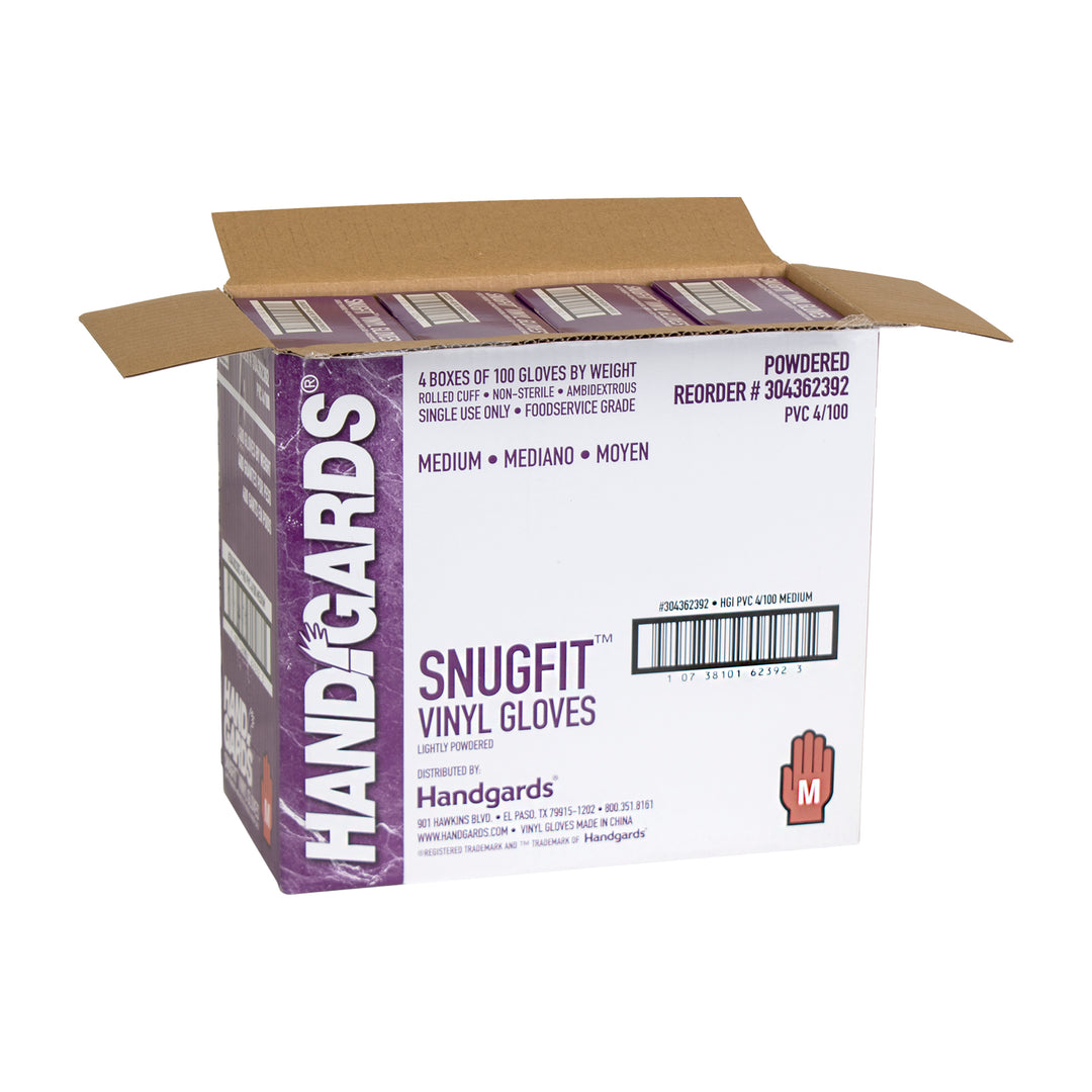 Handgards Snugfit Lightly Powdered Medium Vinyl Glove-100 Each-100/Box-4/Case