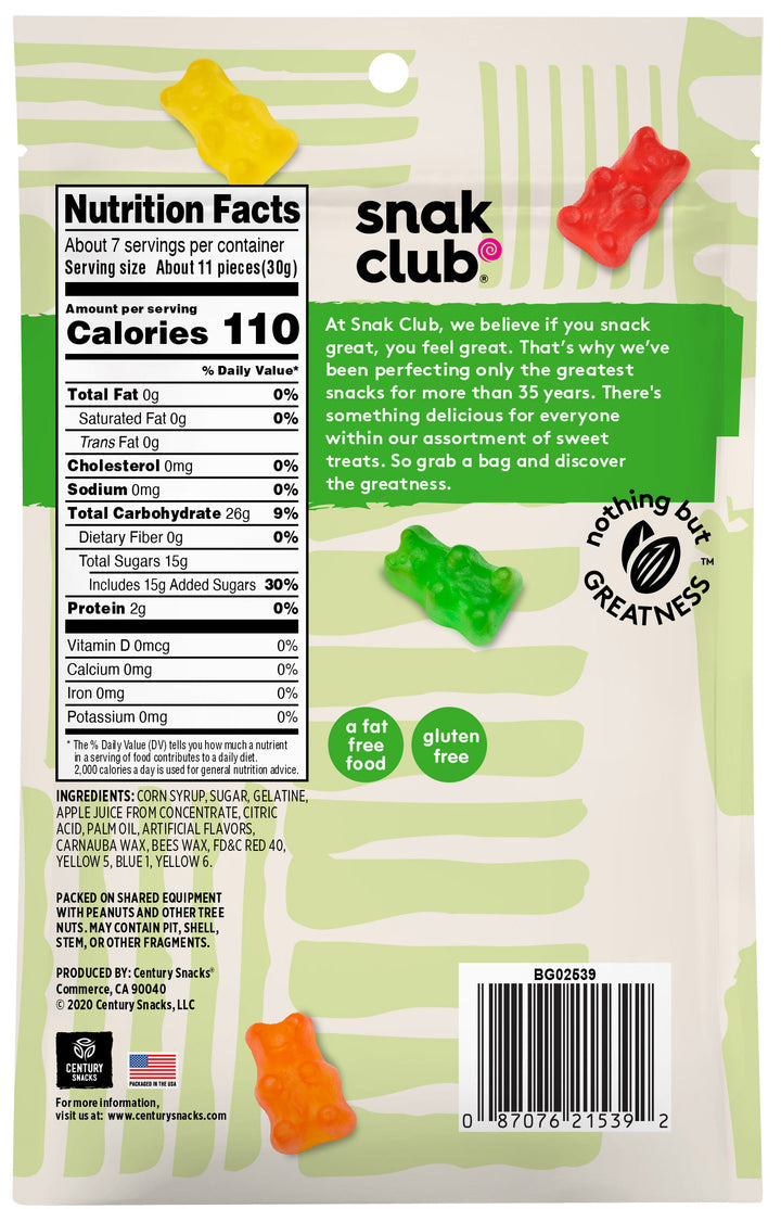 Snak Club Century Snacks Gummy Bears-7.5 oz.-6/Case