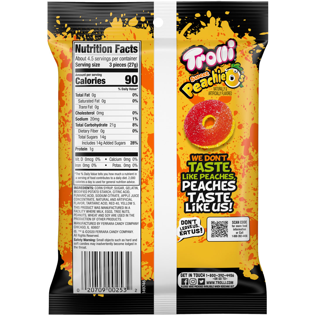 Trolli Peachie O's Gummy Candy-4.25 oz.-12/Case