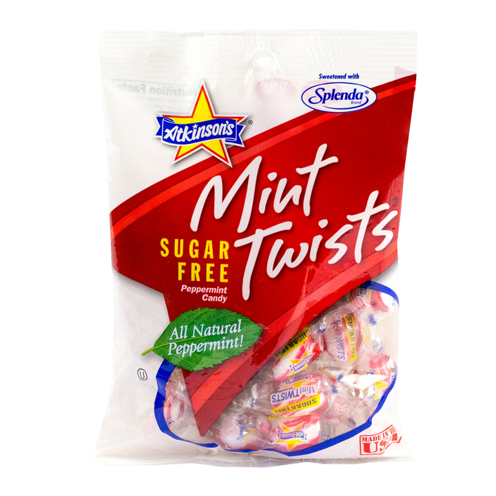 Mint Twists Candy Mini Twists Peg Bag Sugar Free-3.75 oz.-12/Case