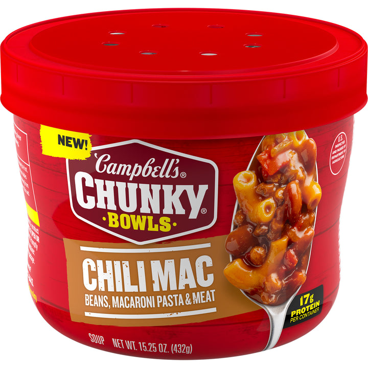 Campbell's Chunky Chili Mac Soup-Microwavable Bowl-15.25 oz.-8/Case