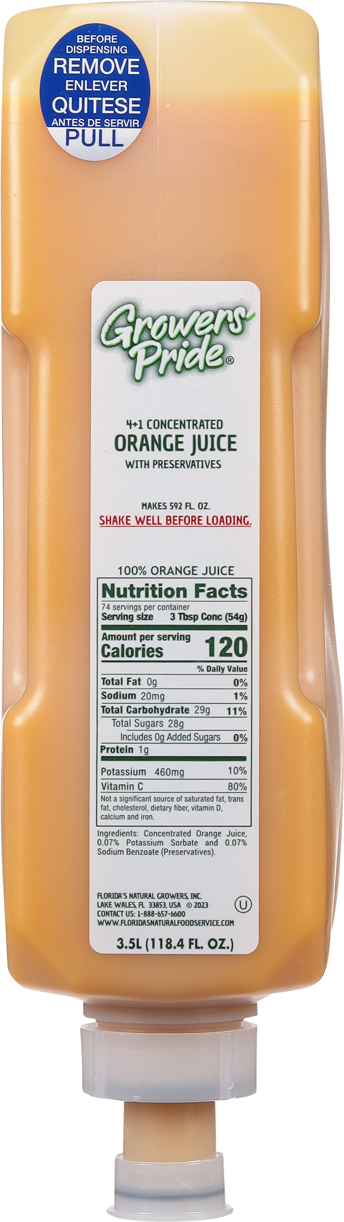 Growers Pride 100% Orange Juice-3.5 L-3/Case