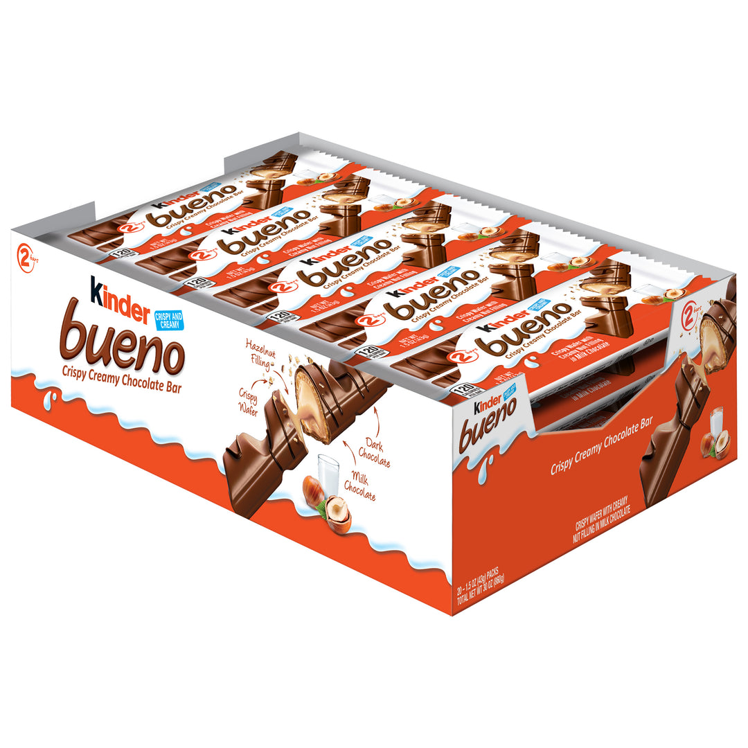 Kinder Bueno T2x20x12;Milk Chocolate And Hazelnut Cream Candy Bar-2 Kinder Bueno Bars/Pack-1.5 oz.-20/Box-12/Case