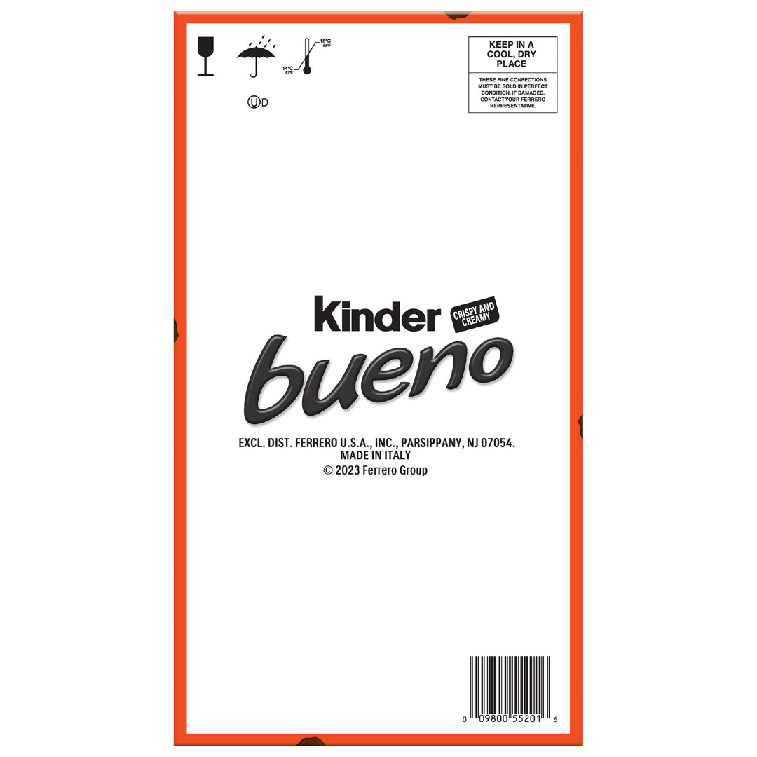 Kinder Bueno T2x20x12;Milk Chocolate And Hazelnut Cream Candy Bar-2 Kinder Bueno Bars/Pack-1.5 oz.-20/Box-12/Case