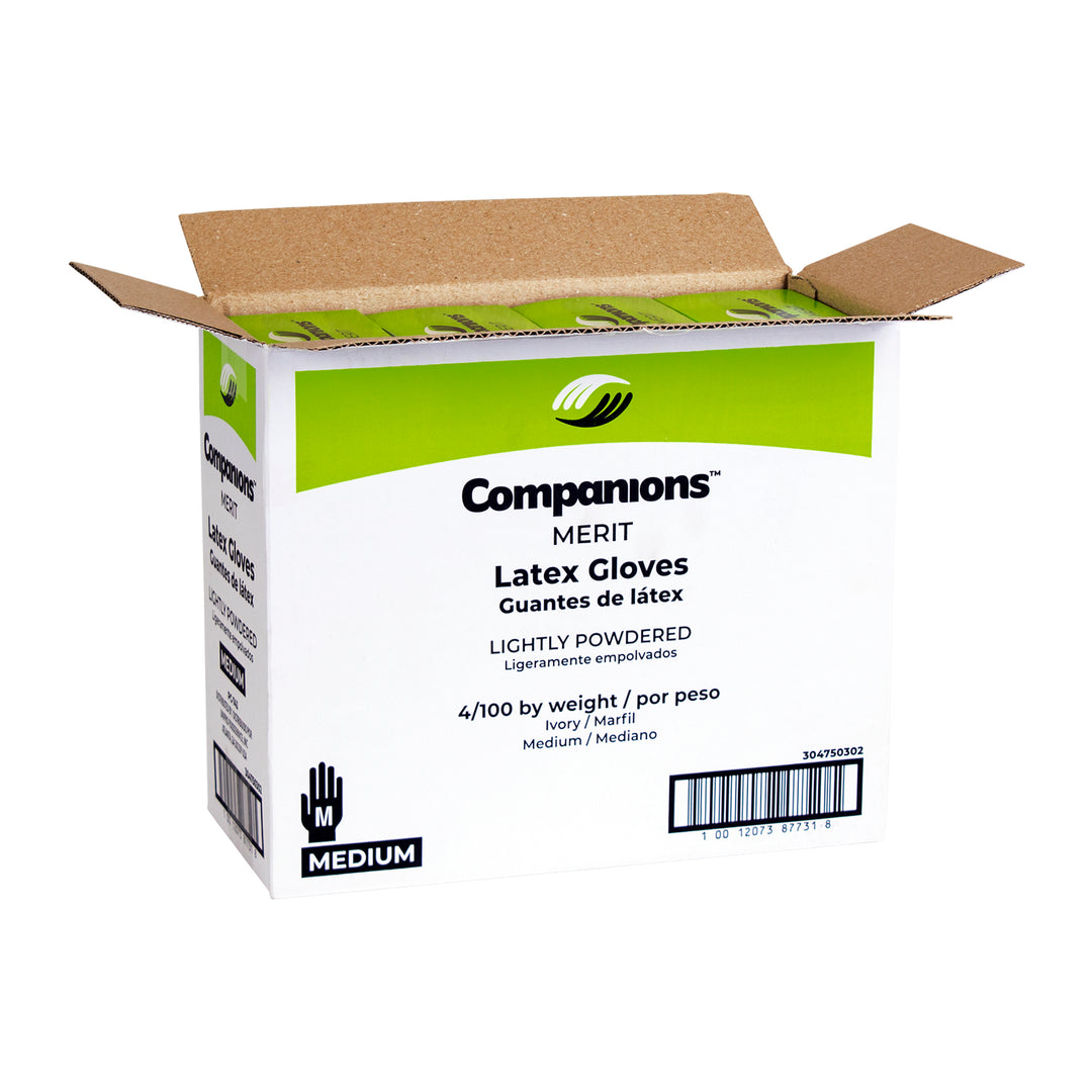 Companions Merit Latex Powdered Medium Glove-100 Each-100/Box-4/Case
