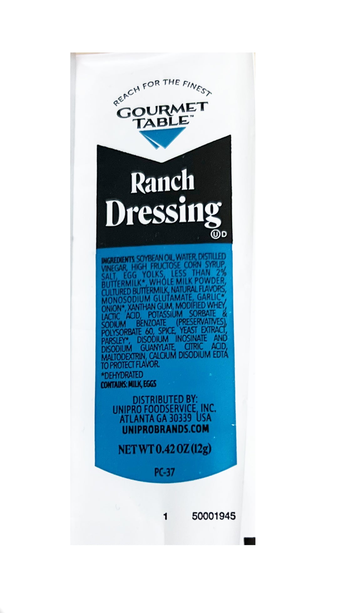 Gourmet Table Ranch Dressing Single Serve-12 Gram-200/Case