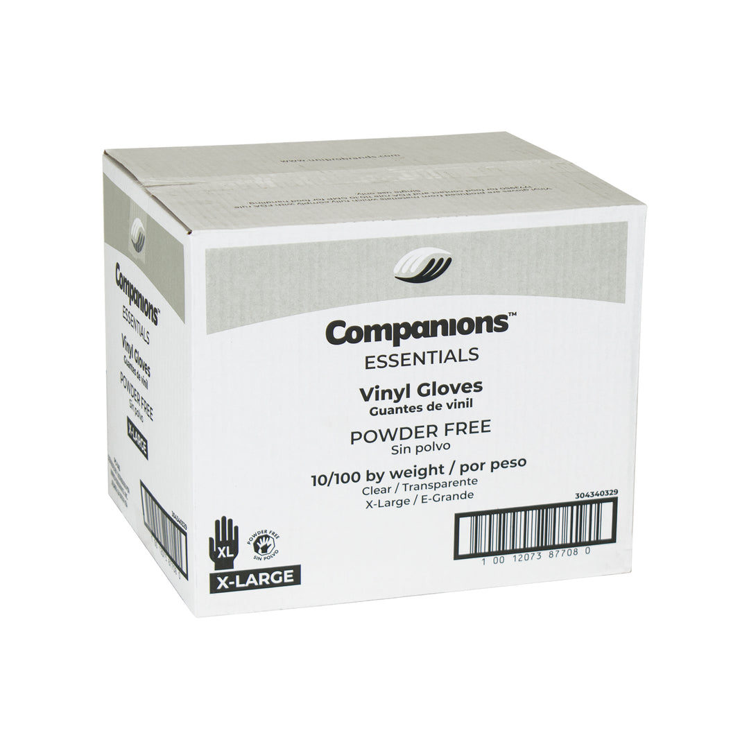 Companions Essentials Gloves Vinyl Powder Free Extra Large-100 Each-100/Box-10/Case